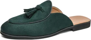 Men's Suede Tassels Slip On Mules Clog Slippers Casual Round Toe Backless Flat Dress Loafers for Formal Walking Wedding Business