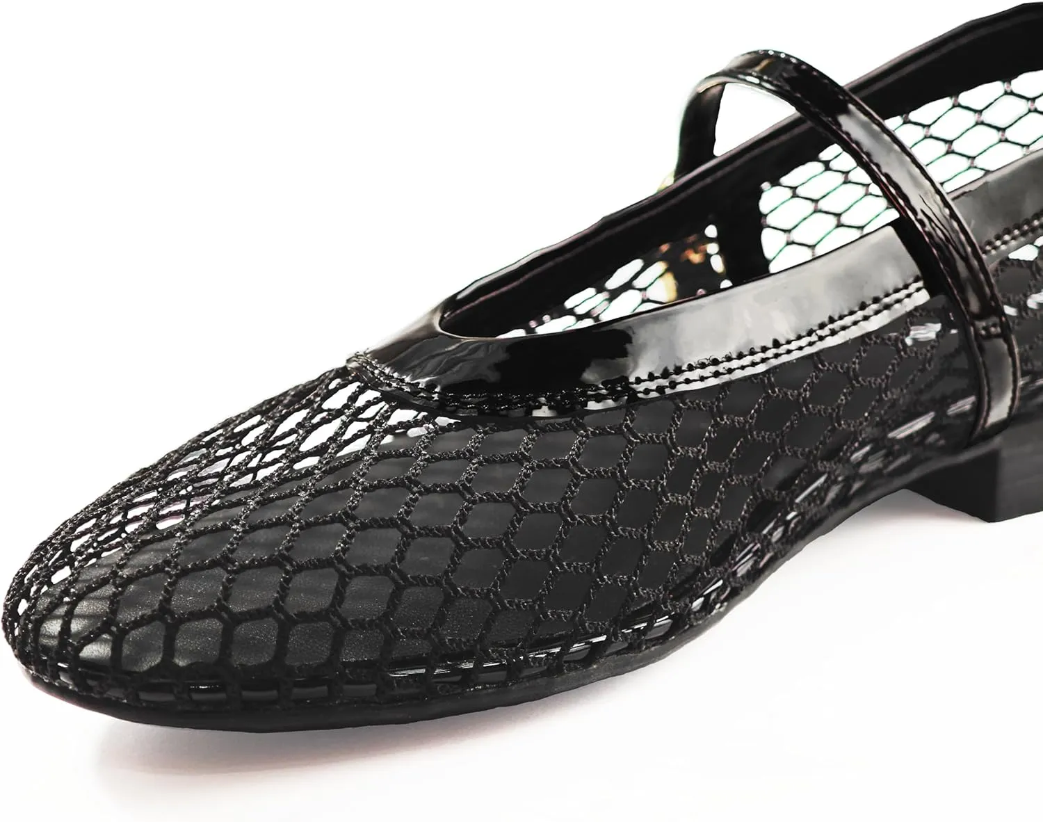 Mesh Flats for Women Ballet Mary Jane Flats Buckle Strap Comfy Casual Office Daily Fishnet Ballerina Flat Sandals Women Shoes Dressy Summer, Black