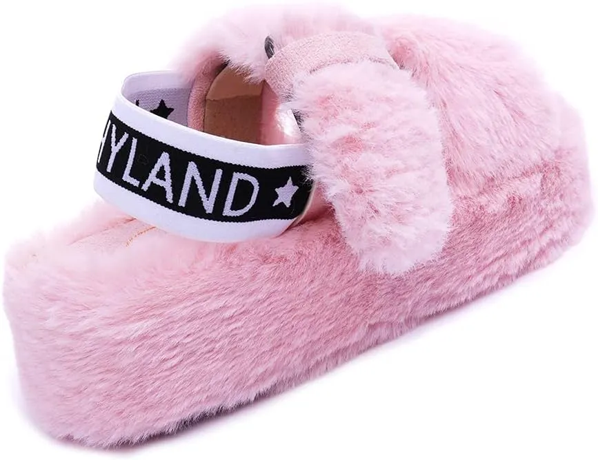 Millffy Fashion Faux Fur Women's high-Heeled Slippers Outdoor Fluff Sandals Slide Slipper for Women