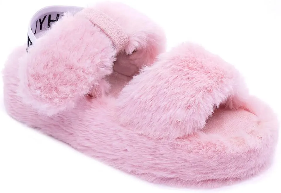 Millffy Fashion Faux Fur Women's high-Heeled Slippers Outdoor Fluff Sandals Slide Slipper for Women