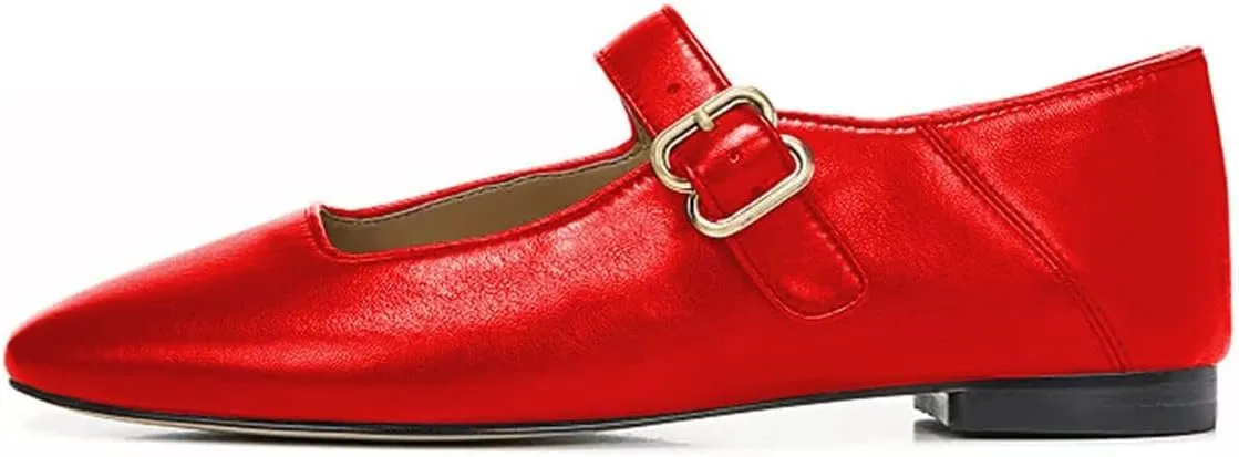 Milooey shoes Women Classic Square Toe Mary Jane Flats Comfy Ankle Strap Ballet Flats Buckled Lady Girls Dress Daily Office Shoes Size 4-16 Us