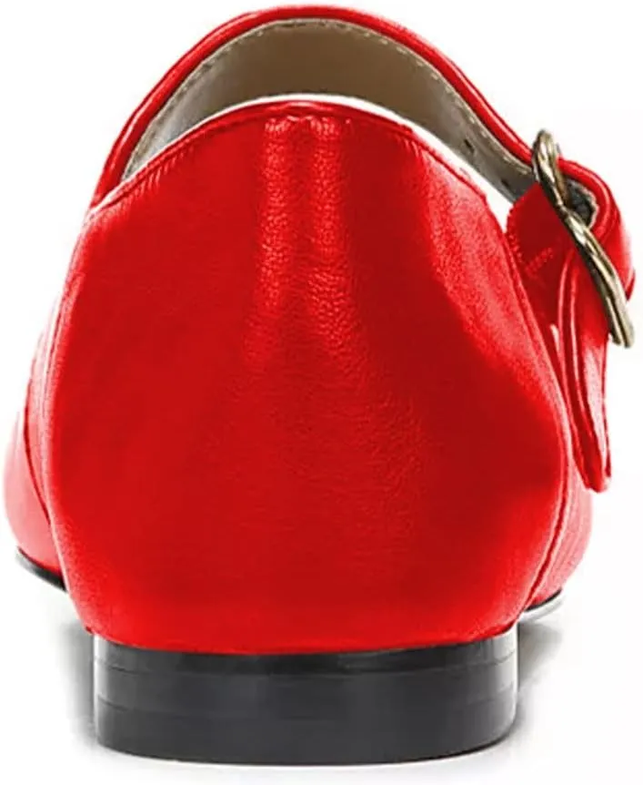 Milooey shoes Women Classic Square Toe Mary Jane Flats Comfy Ankle Strap Ballet Flats Buckled Lady Girls Dress Daily Office Shoes Size 4-16 Us