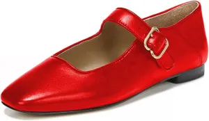 Milooey shoes Women Classic Square Toe Mary Jane Flats Comfy Ankle Strap Ballet Flats Buckled Lady Girls Dress Daily Office Shoes Size 4-16 Us
