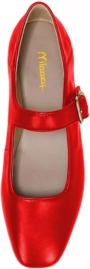 Milooey shoes Women Classic Square Toe Mary Jane Flats Comfy Ankle Strap Ballet Flats Buckled Lady Girls Dress Daily Office Shoes Size 4-16 Us
