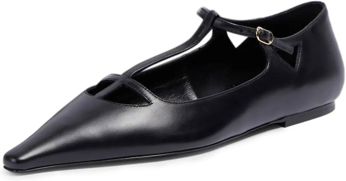 Milooey shoes Women Closed Square Toe Ballet Flats Comfy Buckled T-Strap Mary Jane Flats Sexy Cutout Dress Party Shoes Size 4-16 Us