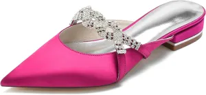 Minishion Wedding Flats Bride Shoes Womens Backless Comfy Evening Dress Mules Shoes with Rhinestone BR158