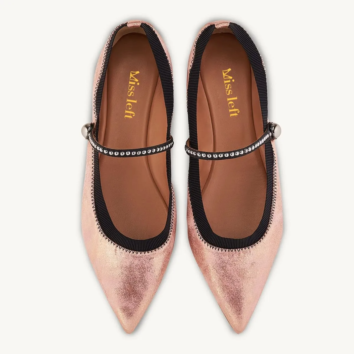 miss left Women Classic Pointed Toe Pearls Single Strap Buckle Flat Mary Janes Comfy Party Dance Ballet Shoes Size 4-16 US