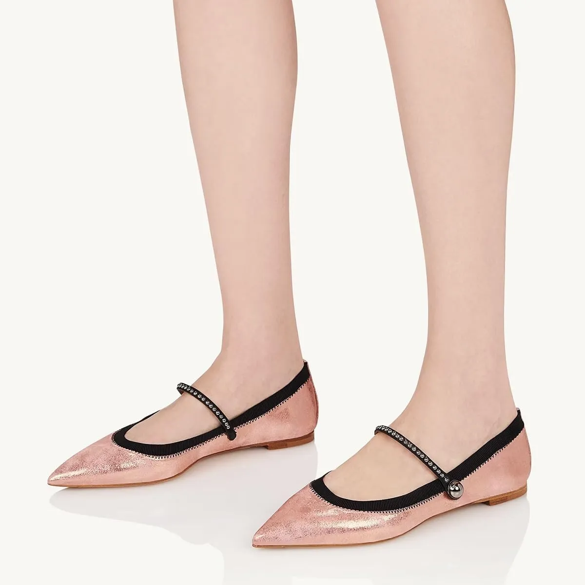miss left Women Classic Pointed Toe Pearls Single Strap Buckle Flat Mary Janes Comfy Party Dance Ballet Shoes Size 4-16 US