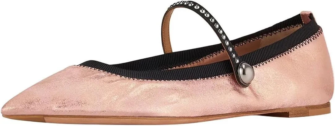 miss left Women Classic Pointed Toe Pearls Single Strap Buckle Flat Mary Janes Comfy Party Dance Ballet Shoes Size 4-16 US