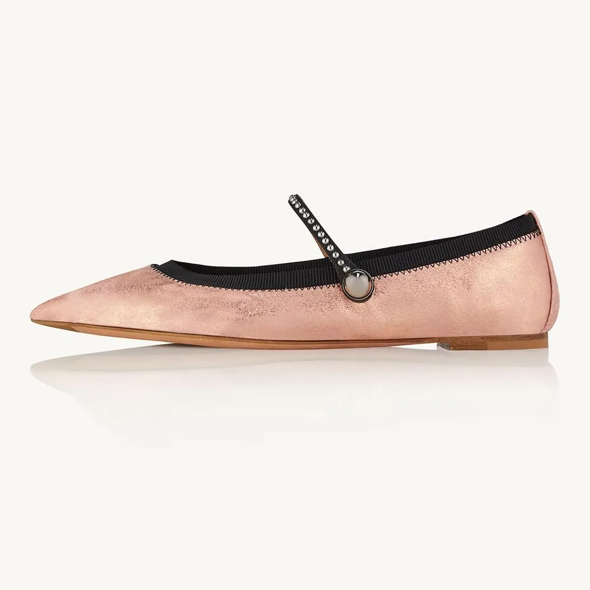 miss left Women Classic Pointed Toe Pearls Single Strap Buckle Flat Mary Janes Comfy Party Dance Ballet Shoes Size 4-16 US