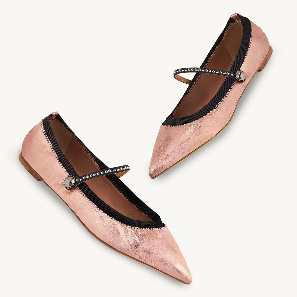 miss left Women Classic Pointed Toe Pearls Single Strap Buckle Flat Mary Janes Comfy Party Dance Ballet Shoes Size 4-16 US
