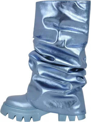 MissHeel Slouchy Metallic Platform Booties Fold Over