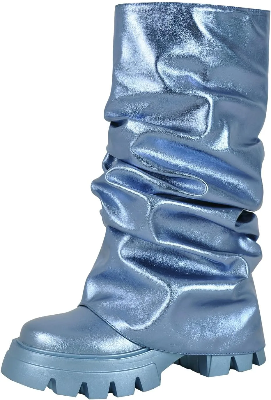 MissHeel Slouchy Metallic Platform Booties Fold Over