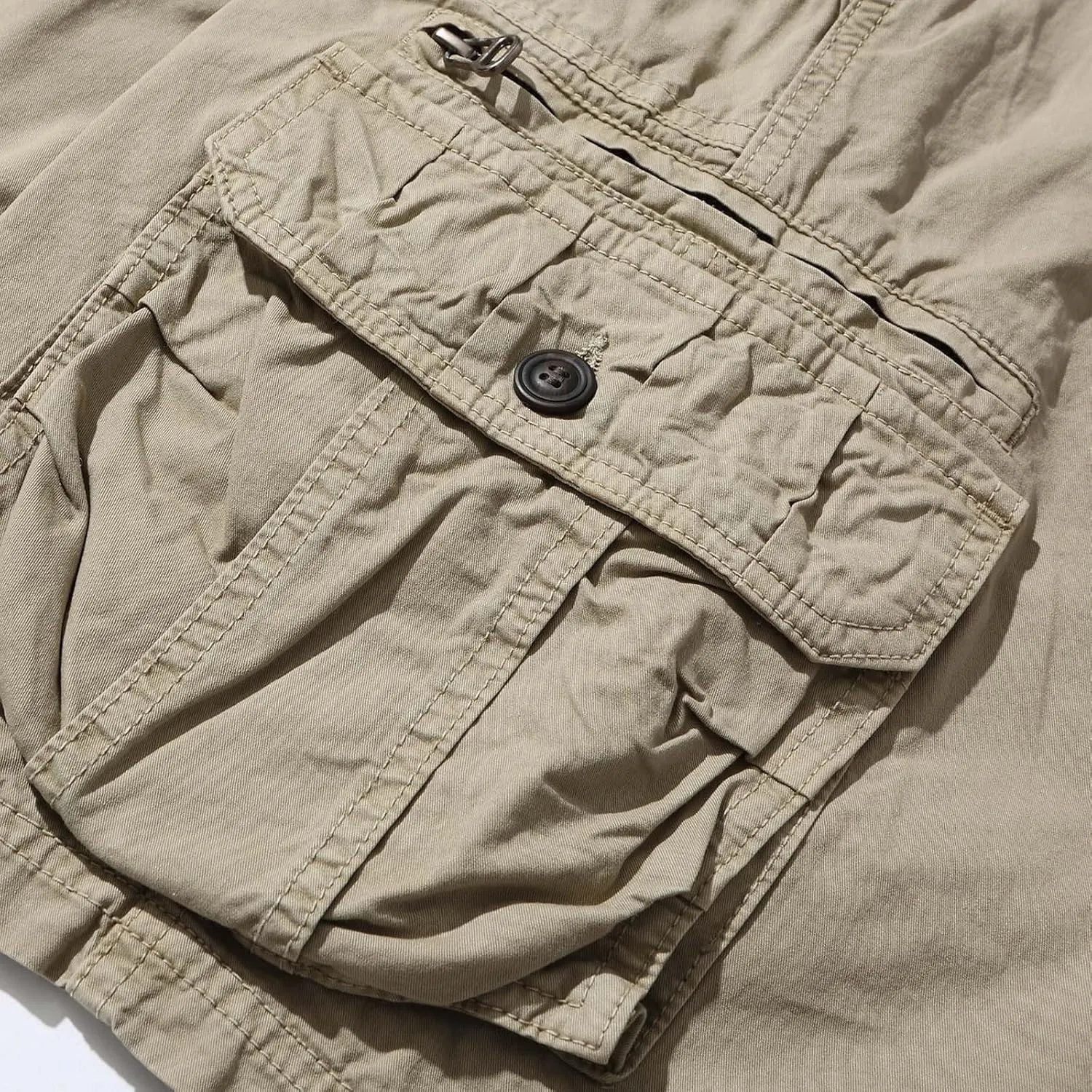 Muscularfit Mens Cotton Shorts Flat-Front Cotton Multi Pockets Cargo Short Solid Buckle Zipper Fashion Utility Tooling Shorts