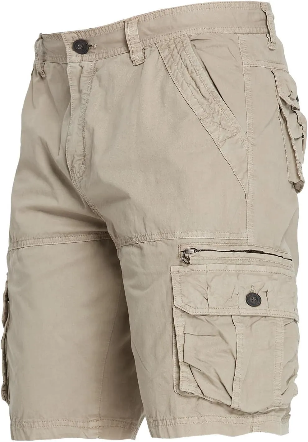 Muscularfit Mens Cotton Shorts Flat-Front Cotton Multi Pockets Cargo Short Solid Buckle Zipper Fashion Utility Tooling Shorts