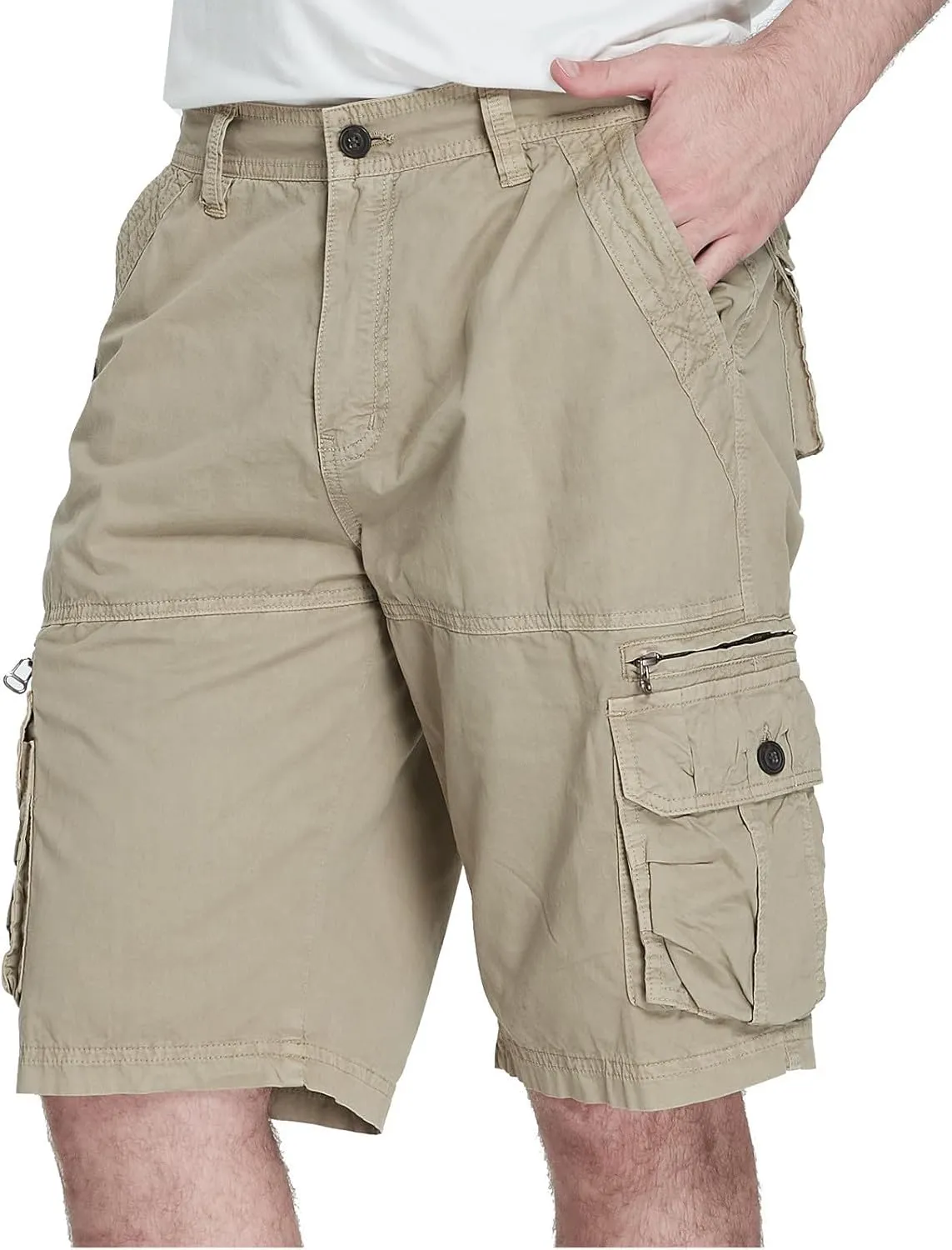 Muscularfit Mens Cotton Shorts Flat-Front Cotton Multi Pockets Cargo Short Solid Buckle Zipper Fashion Utility Tooling Shorts