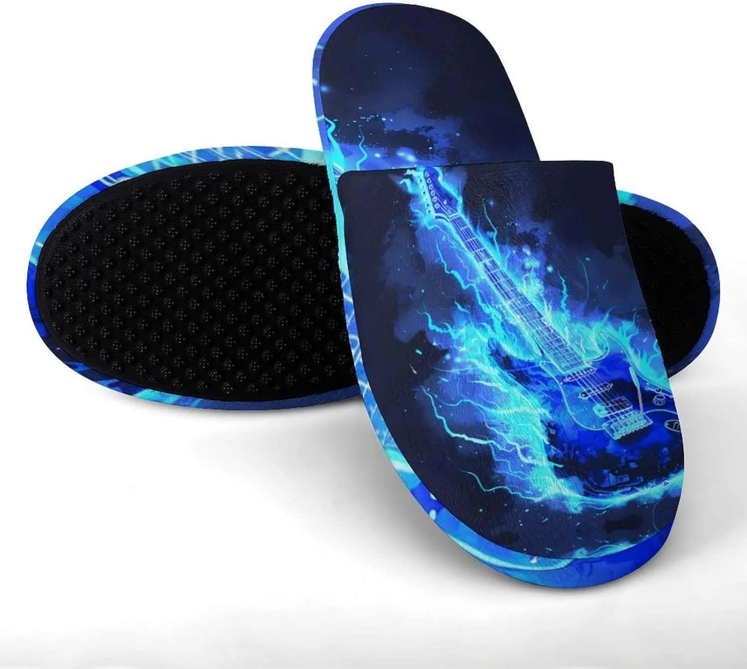 Music Blue Electric Guitar Men's House Shoes Cotton Slippers Warm Bedroom Shoes Soft Slipper for Indoor Outdoor
