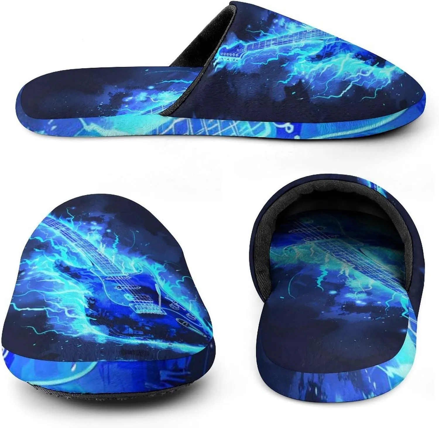 Music Blue Electric Guitar Men's House Shoes Cotton Slippers Warm Bedroom Shoes Soft Slipper for Indoor Outdoor