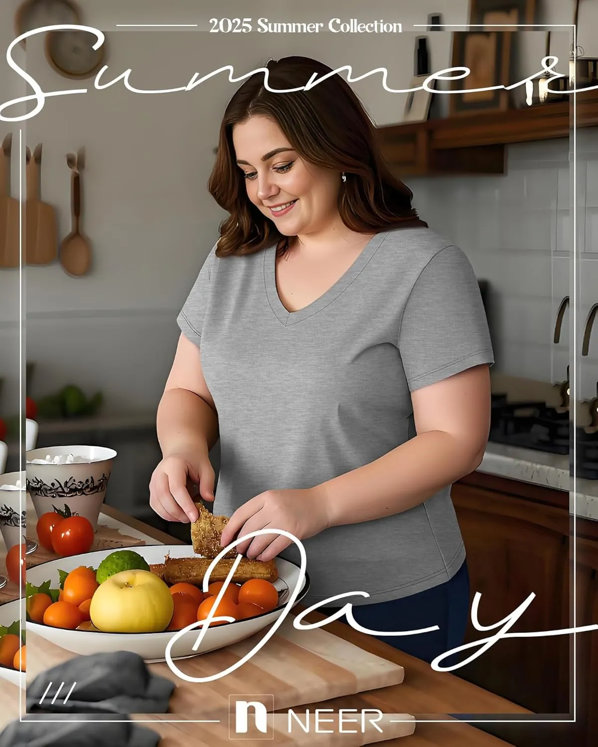 Neer 3 Pack Women's Plus Size T Shirts Short Sleeve V Neck Tops Solid Flat Hem Basic Loose Causal Tees