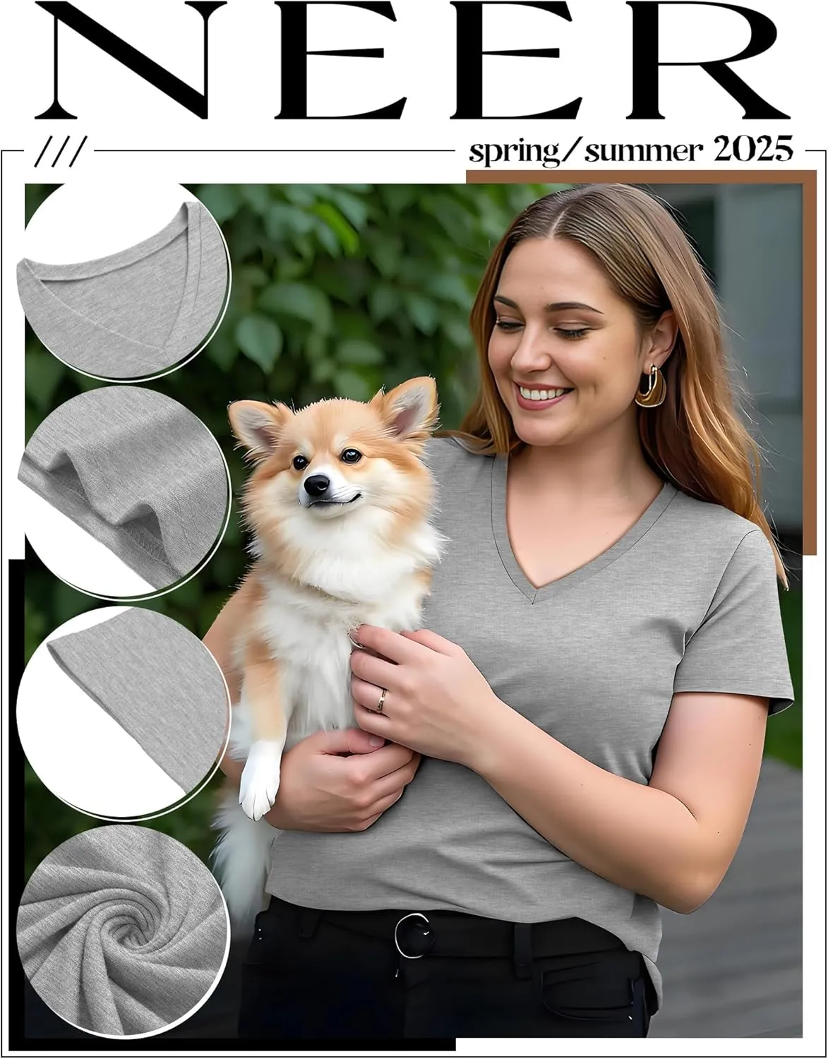 Neer 3 Pack Women's Plus Size T Shirts Short Sleeve V Neck Tops Solid Flat Hem Basic Loose Causal Tees