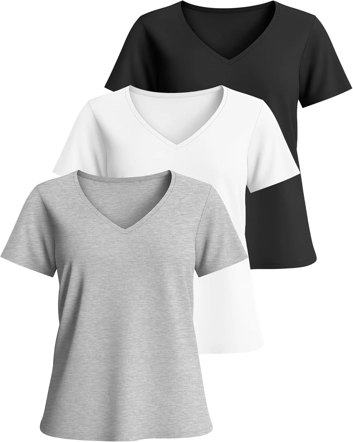 Neer 3 Pack Women's Plus Size T Shirts Short Sleeve V Neck Tops Solid Flat Hem Basic Loose Causal Tees