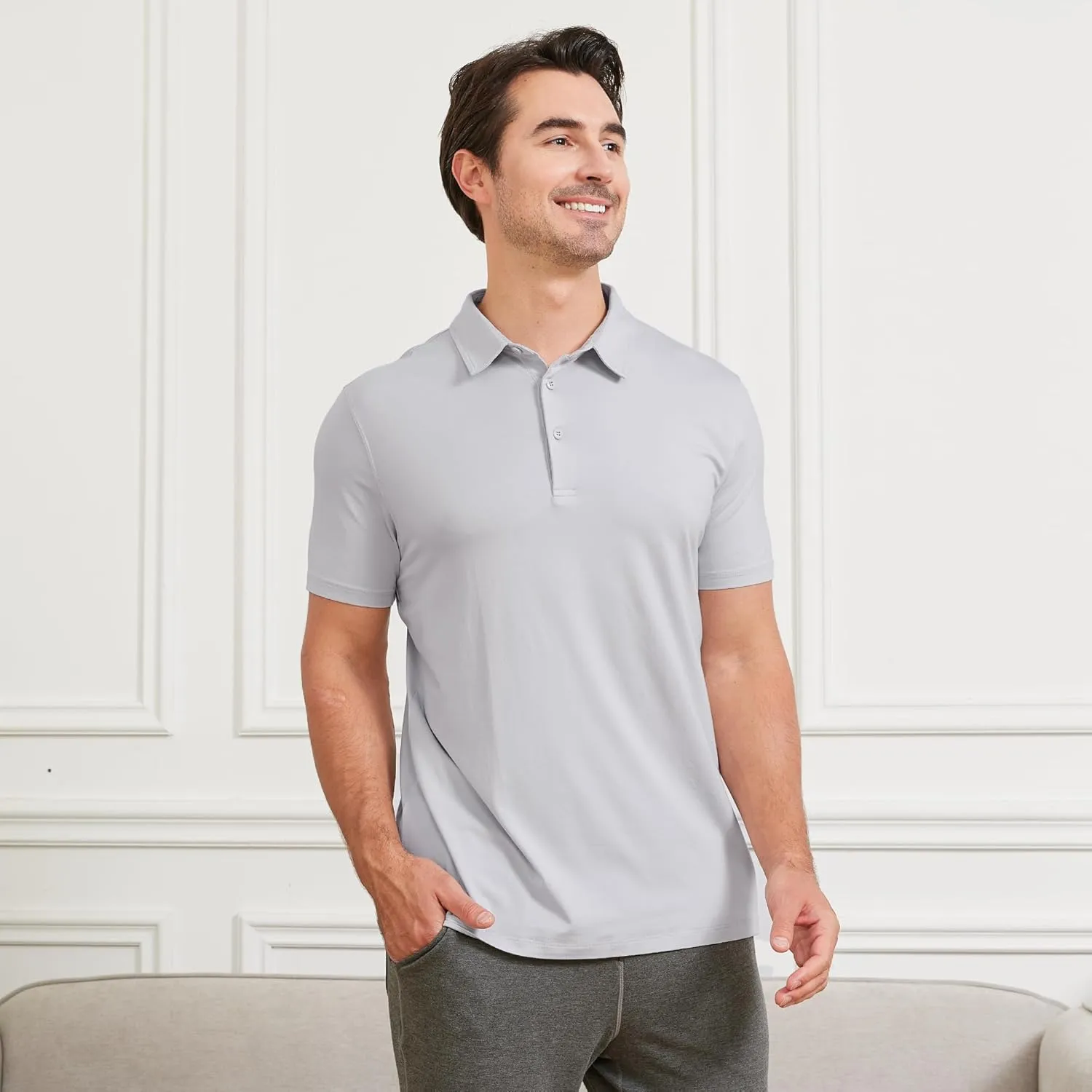 netdraw Mens Ultra Soft Bamboo Viscose Polo Lightweight Cooling Short Sleeve Casual Collared Golf Shirt