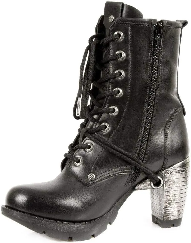 New Rock Trail M-TR001-S1 GOTH ROCK Ankle BOOTS Black Leather Fashion Punk Shoes