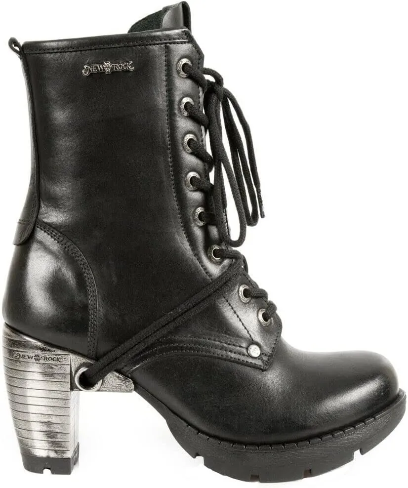 New Rock Trail M-TR001-S1 GOTH ROCK Ankle BOOTS Black Leather Fashion Punk Shoes