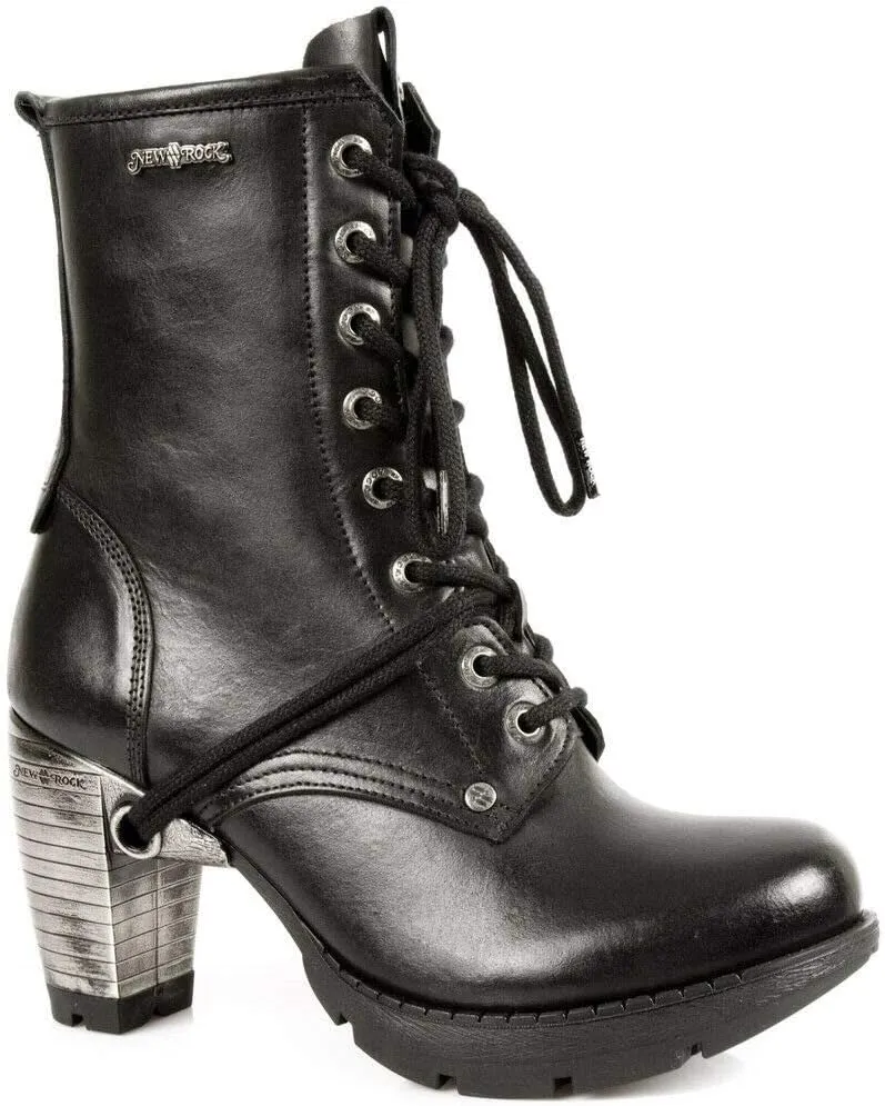 New Rock Trail M-TR001-S1 GOTH ROCK Ankle BOOTS Black Leather Fashion Punk Shoes