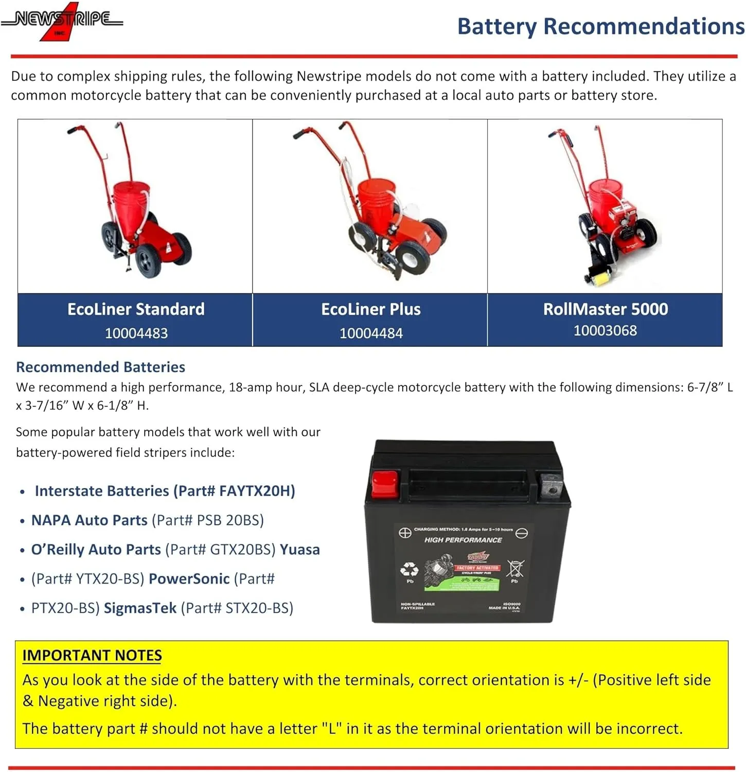 Newstripe EcoLiner Plus Battery Powered Field Striper (Part# 10004484) | Heavy Duty Diaphragm Pump, Detachable Spray Gun, 1-Gallon Cleaning Tank, 12V Deep Cycle Battery | 2-Year Warranty | Made in USA