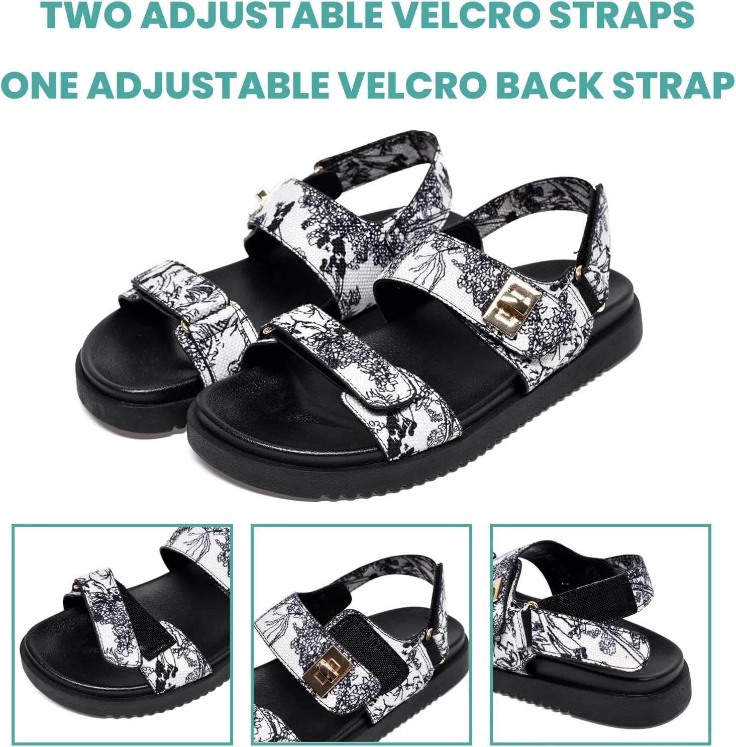 NianEr Womens Soft Foam Footbed Adjustable Velcro Two Strap Flat Sandals Strappy Ankle Strap Trendy Travel Slingback Walking Everday Slip On Casual Comfort Everyday Summer Shoes Slides