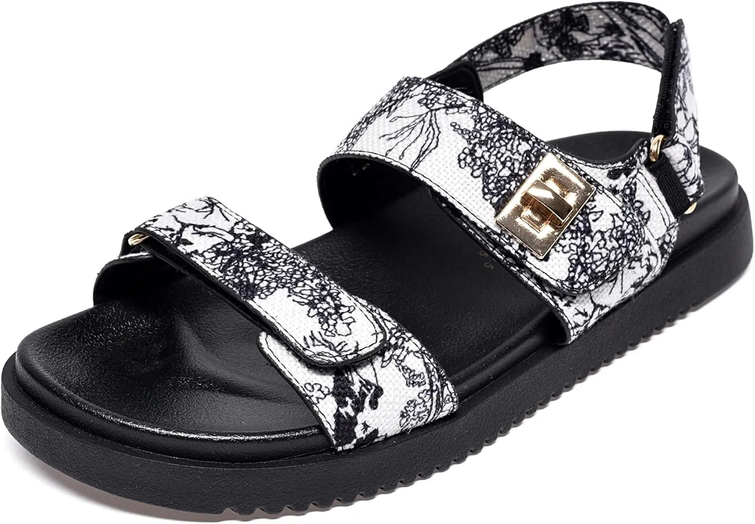NianEr Womens Soft Foam Footbed Adjustable Velcro Two Strap Flat Sandals Strappy Ankle Strap Trendy Travel Slingback Walking Everday Slip On Casual Comfort Everyday Summer Shoes Slides