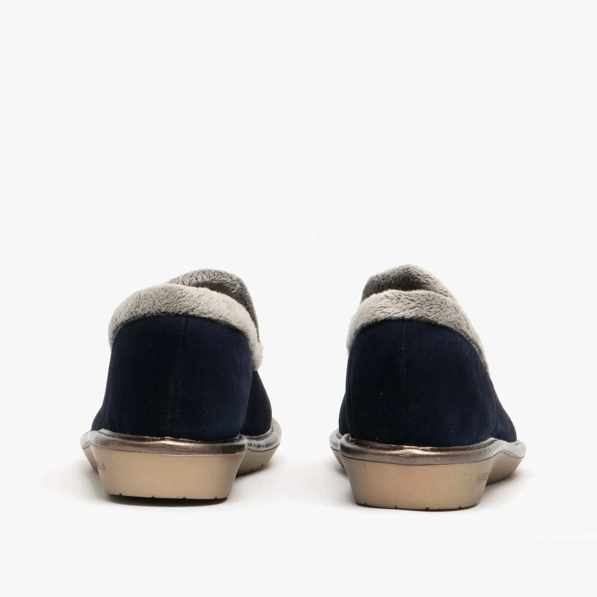 Nordikas 305 (AFELPADO) Womens Suede Full Slippers Marine Blue