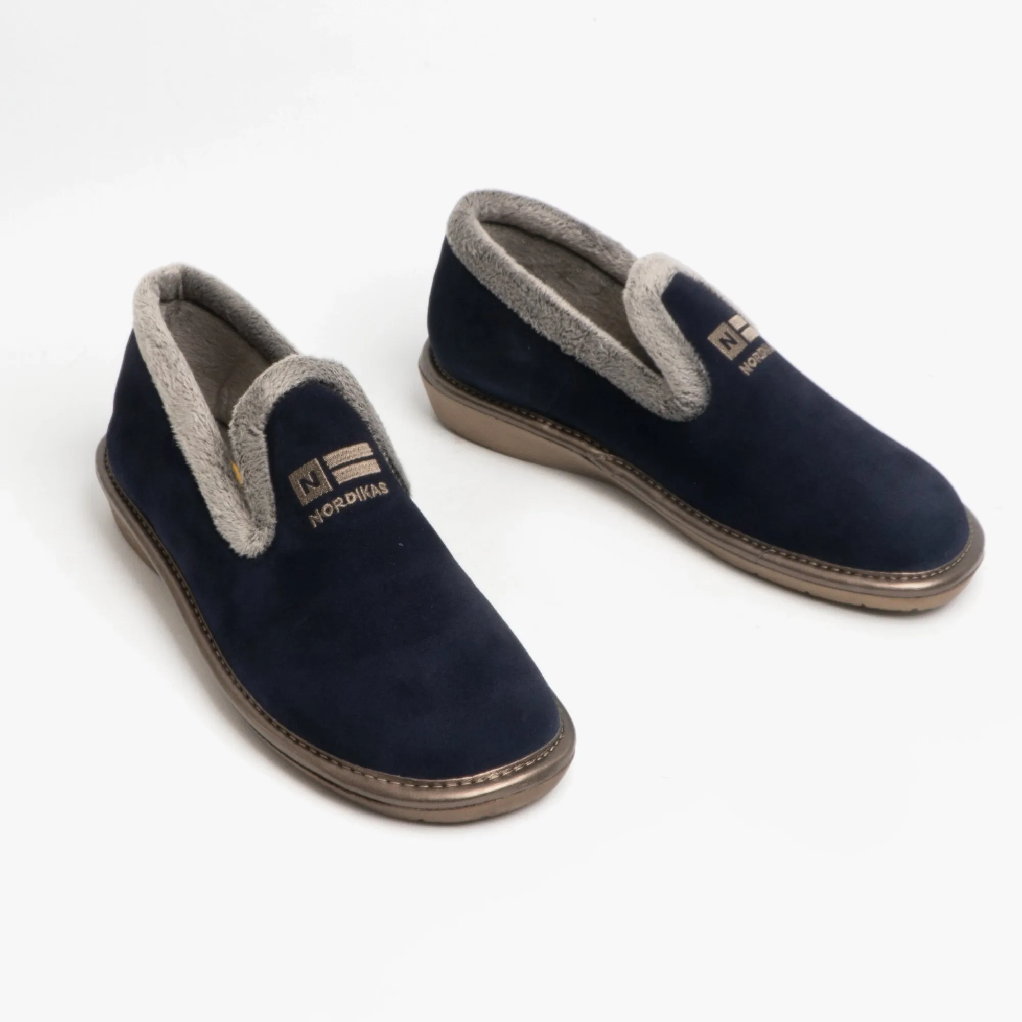Nordikas 305 (AFELPADO) Womens Suede Full Slippers Marine Blue
