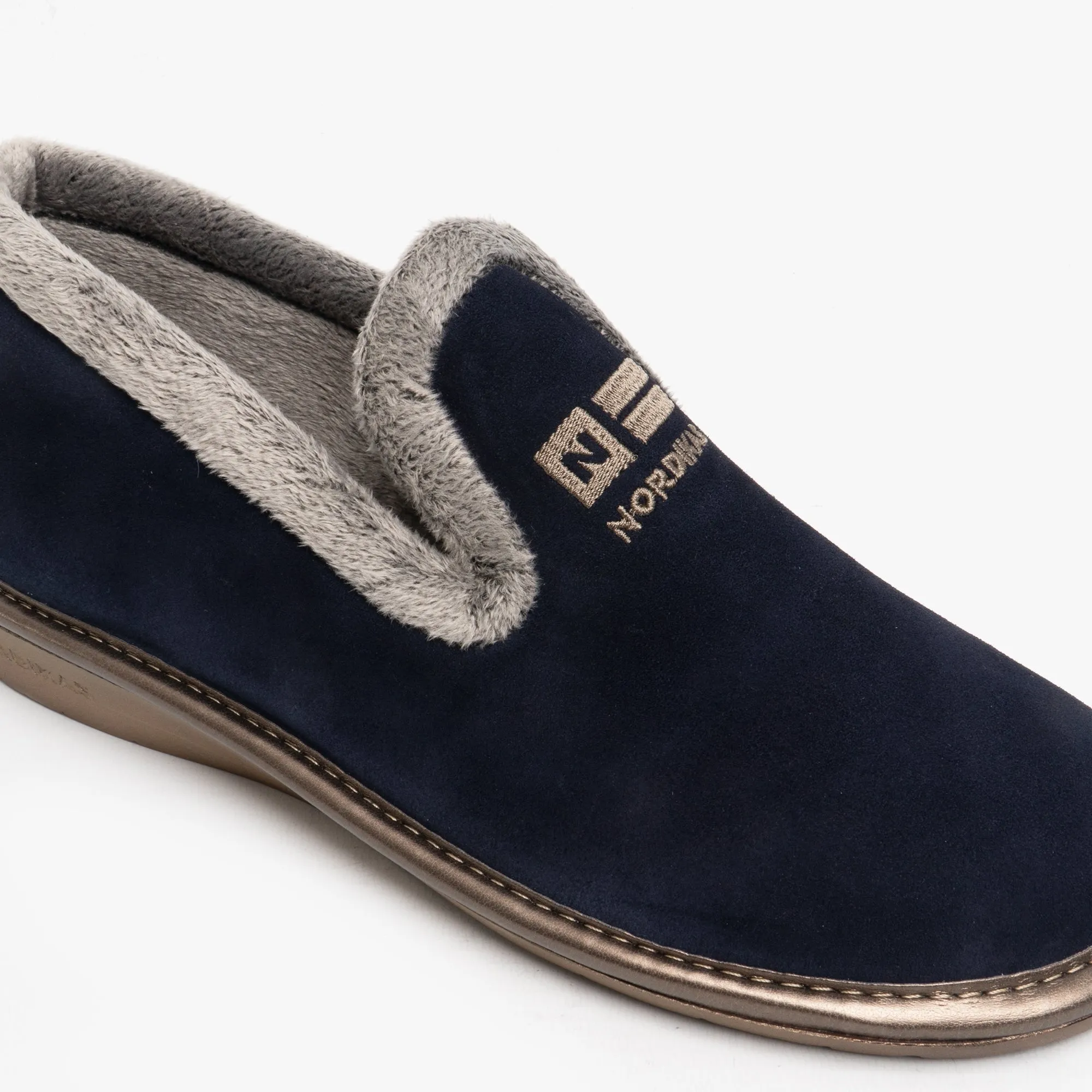 Nordikas 305 (AFELPADO) Womens Suede Full Slippers Marine Blue