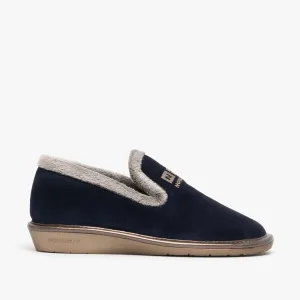 Nordikas 305 (AFELPADO) Womens Suede Full Slippers Marine Blue