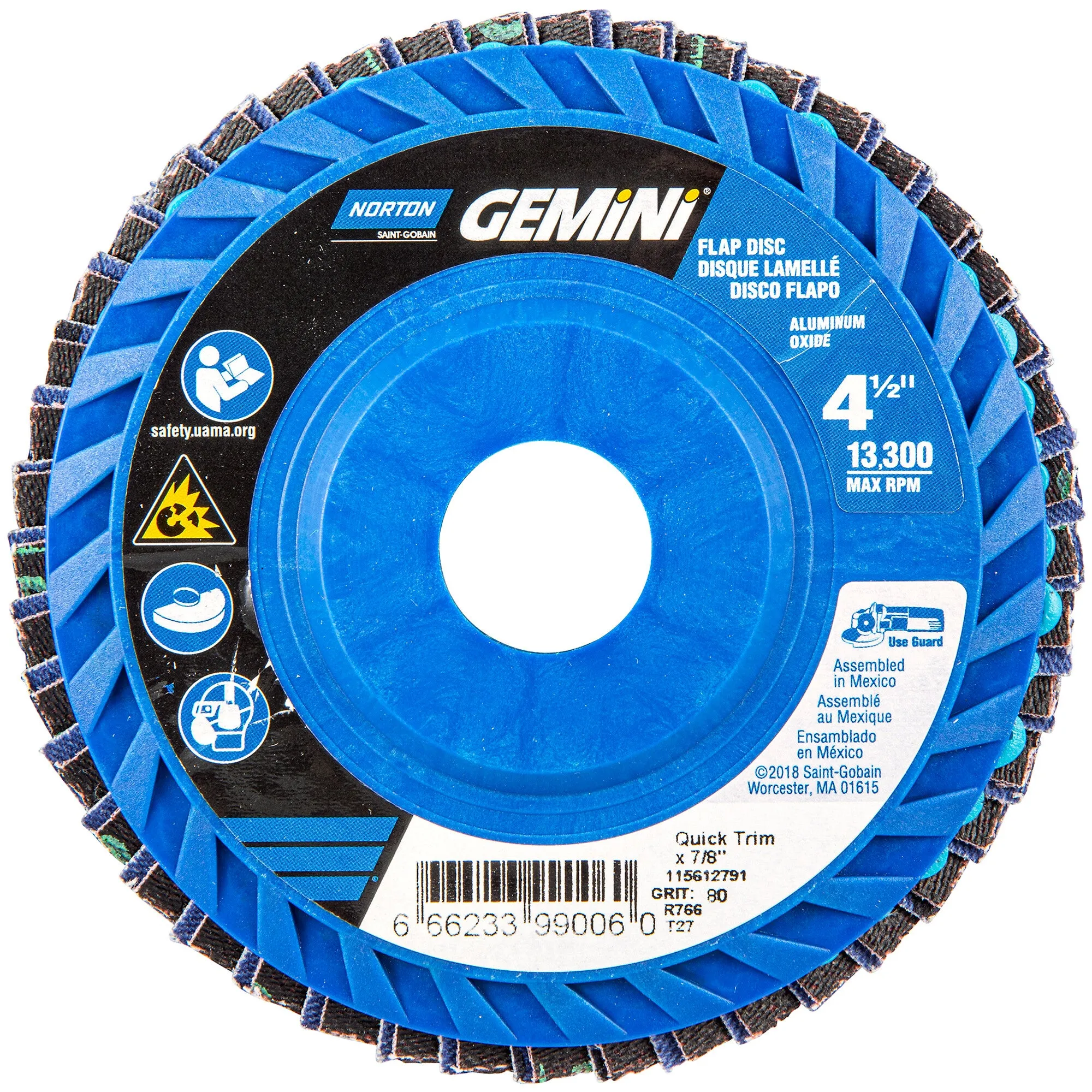 Norton 4-1/2 x 7/8 In. Neon Plastic Flat Flap Disc T27 P80 Grit R766 ZA 10 Count