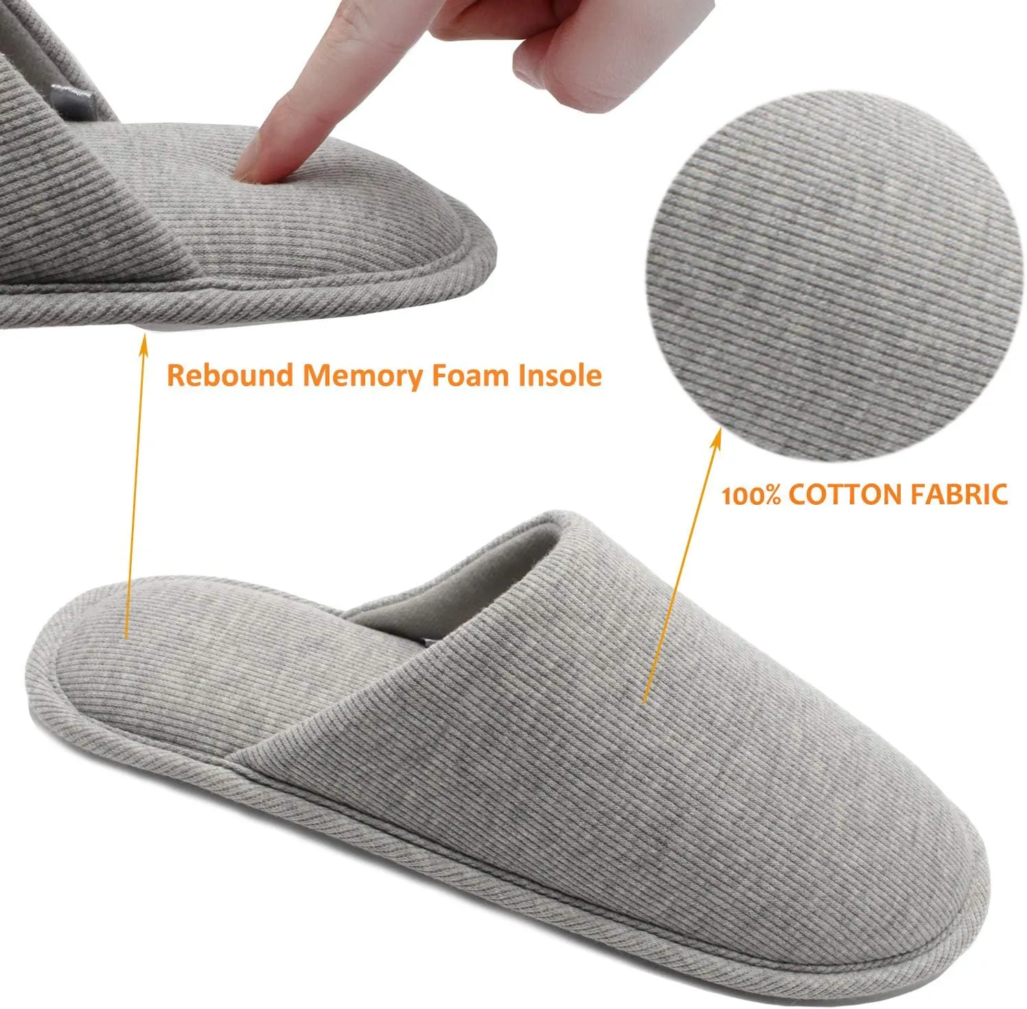 ofoot Mens Indoor Memory Foam Cotton Scuff Slippers Slip On Summer House Shoes Flats Breathable Lightweight Washable Non Skid Rubber Soles