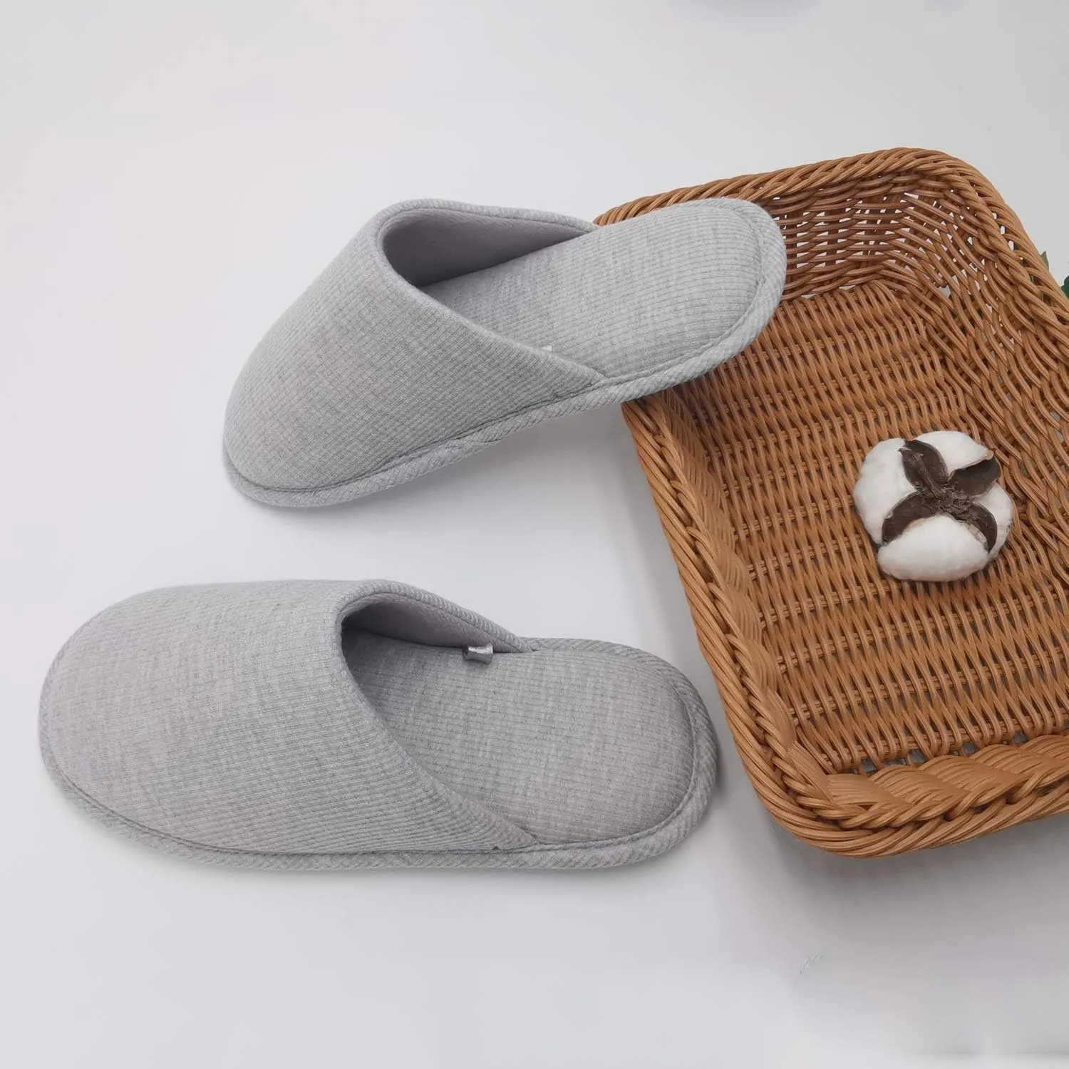 ofoot Mens Indoor Memory Foam Cotton Scuff Slippers Slip On Summer House Shoes Flats Breathable Lightweight Washable Non Skid Rubber Soles
