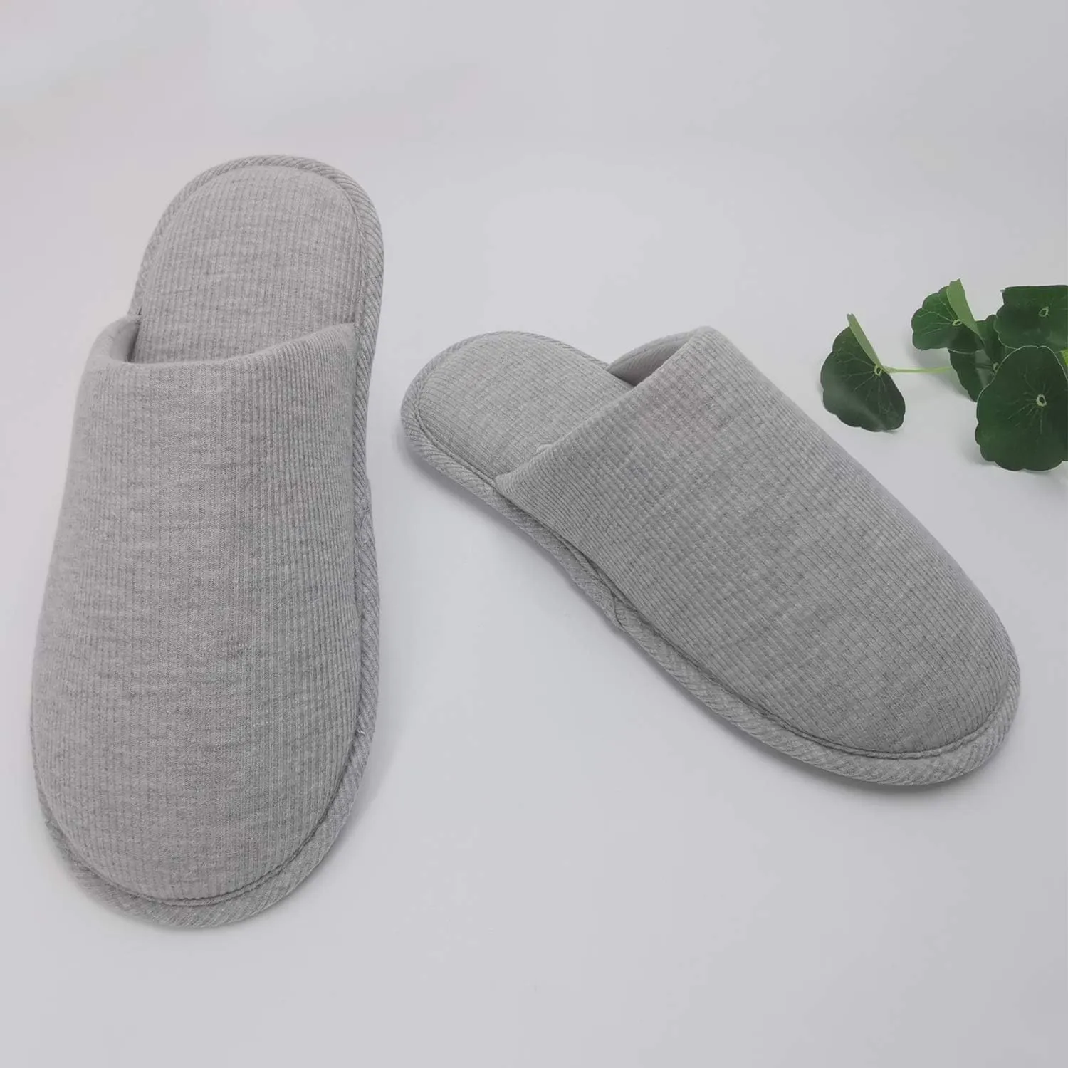 ofoot Mens Indoor Memory Foam Cotton Scuff Slippers Slip On Summer House Shoes Flats Breathable Lightweight Washable Non Skid Rubber Soles