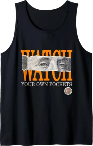 Orange Watch Your Own Pockets Orange Graphic Tank Top
