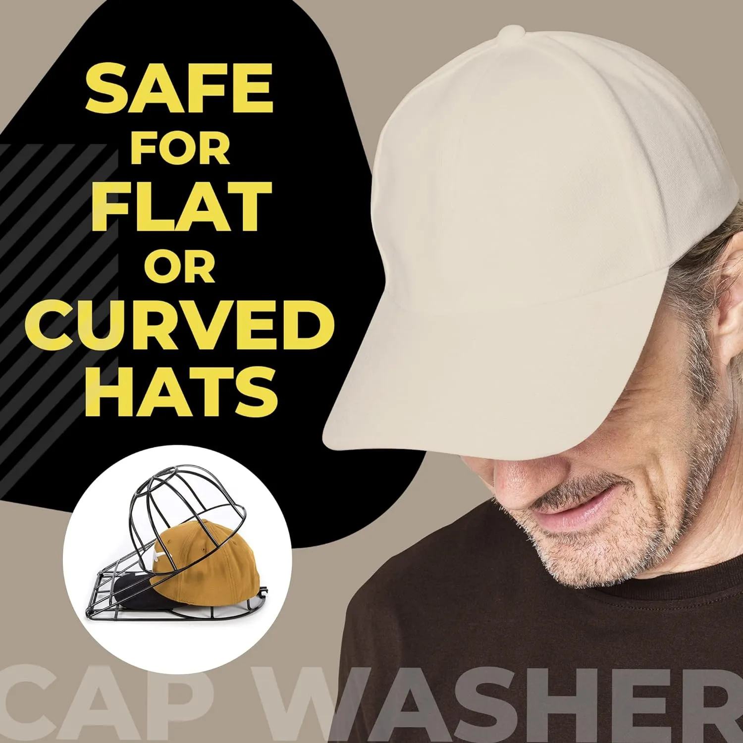 Original & Patented 3-Pack Baseball Hat Washer Cage for Washing Machine/Dishwasher, Kids & Adults Hat Cleaner/Washer/Shaper for Baseball Caps - Black