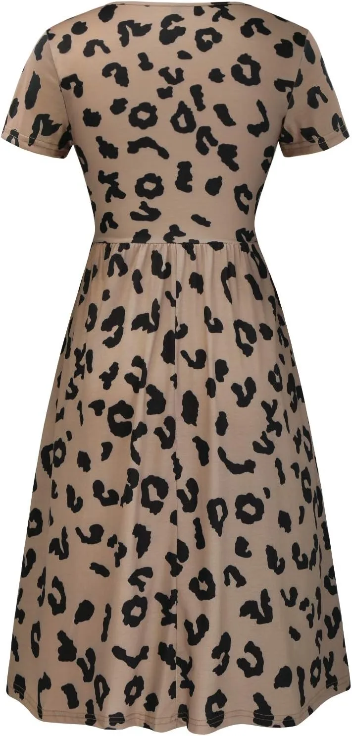 OUGES Women's V Neck Button Down Skater Dress with Pockets