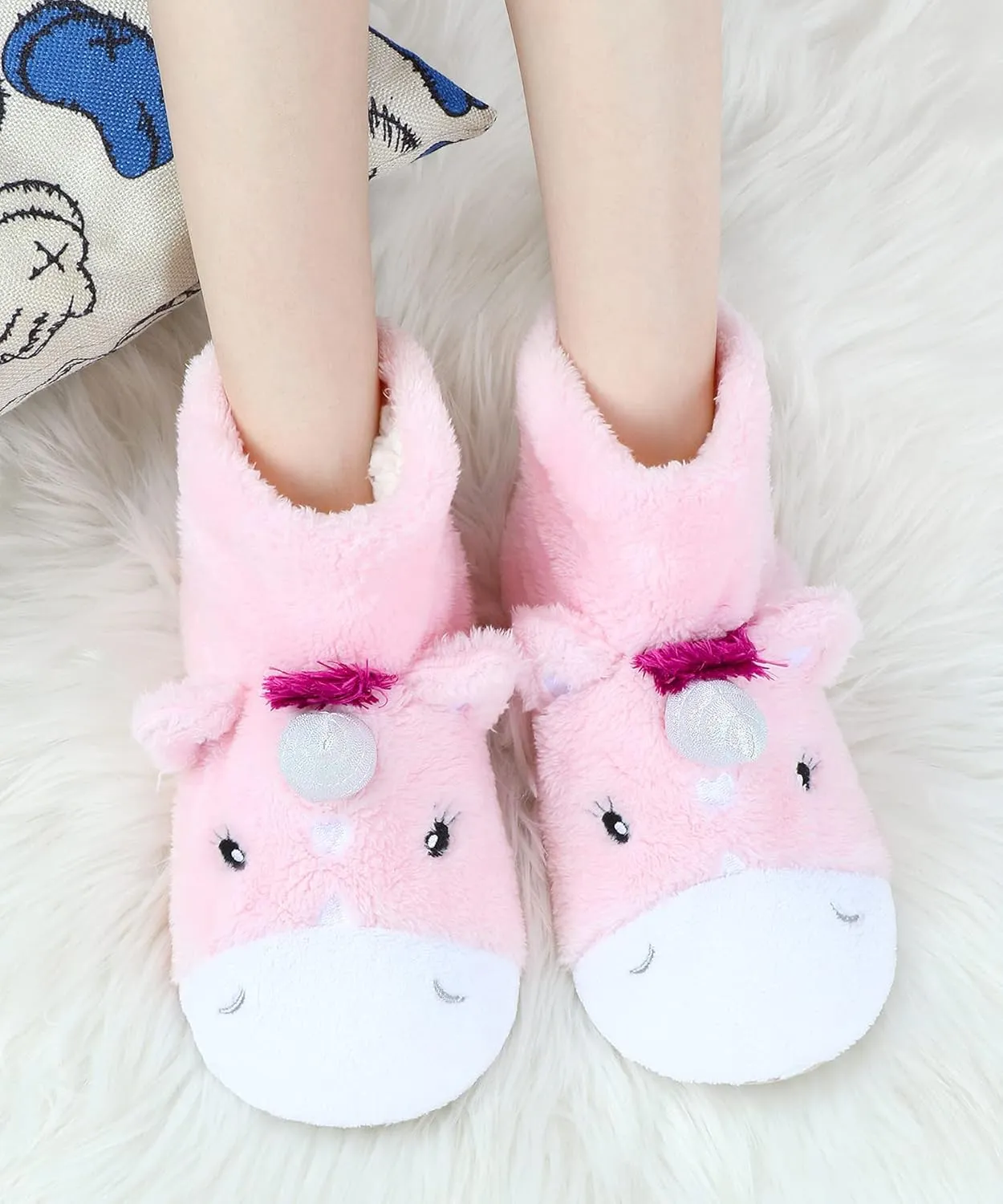 Panda Bros Slipper Socks for Women Cozy Warm Lined Fuzzy Sock Slippers Indoor Booties with Non Slip Grippers