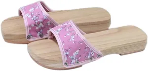Panda Legends Wooden Clogs for Womens Pink Plum Blossom Pattern Breathable Slipper Indoor Outdoor