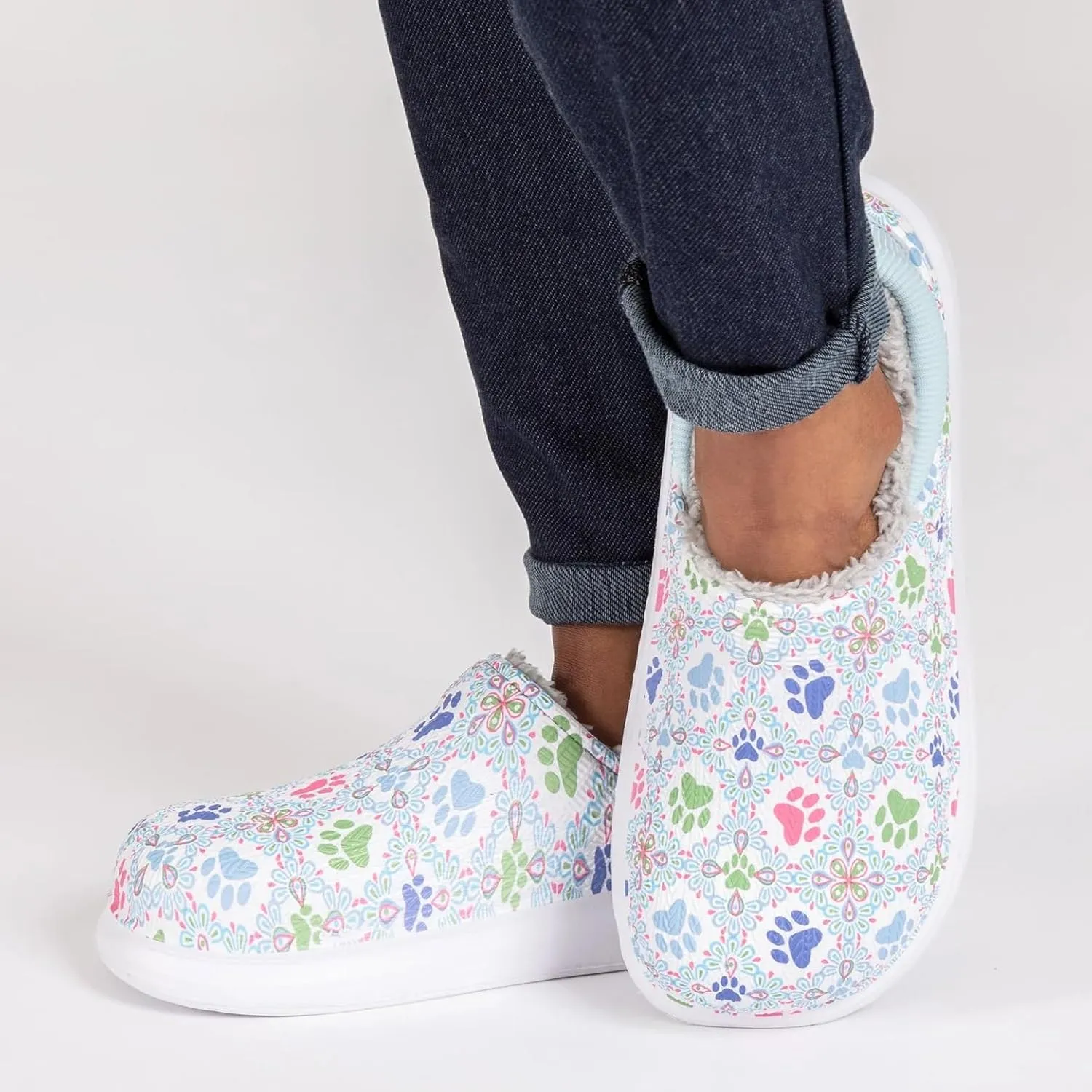 Paw Print Faux Fur Lined Slippers