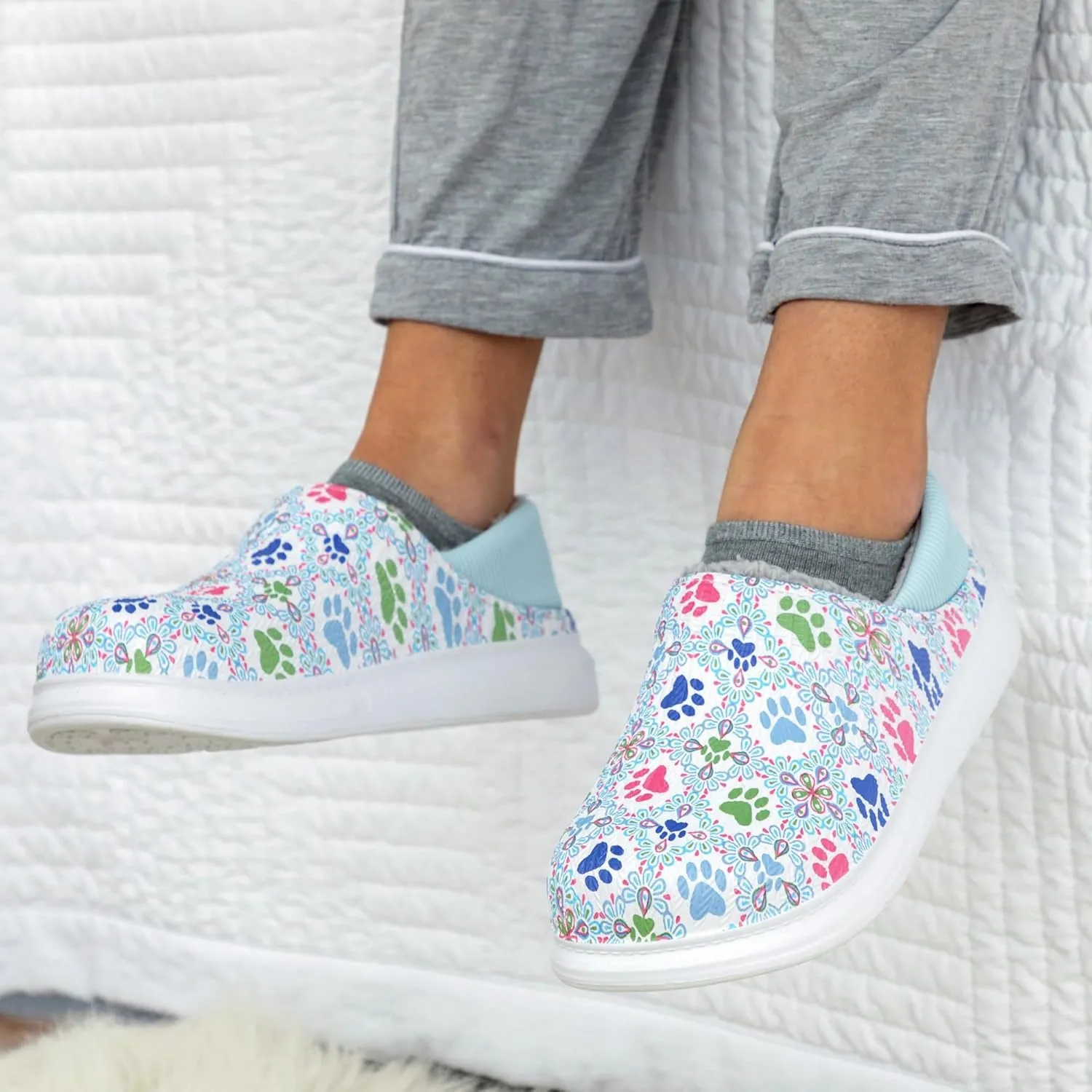 Paw Print Faux Fur Lined Slippers