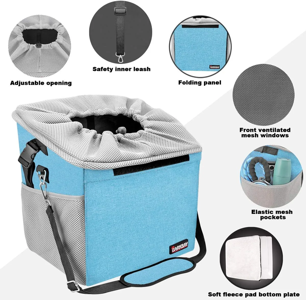 Pet Carrier Bicycle Basket Bag Pet Carrier/Booster Backpack for Dogs and Cats with Big Side Pockets,Comfy & Padded Shoulder Strap,Travel with Your Pet Safety（Blue）
