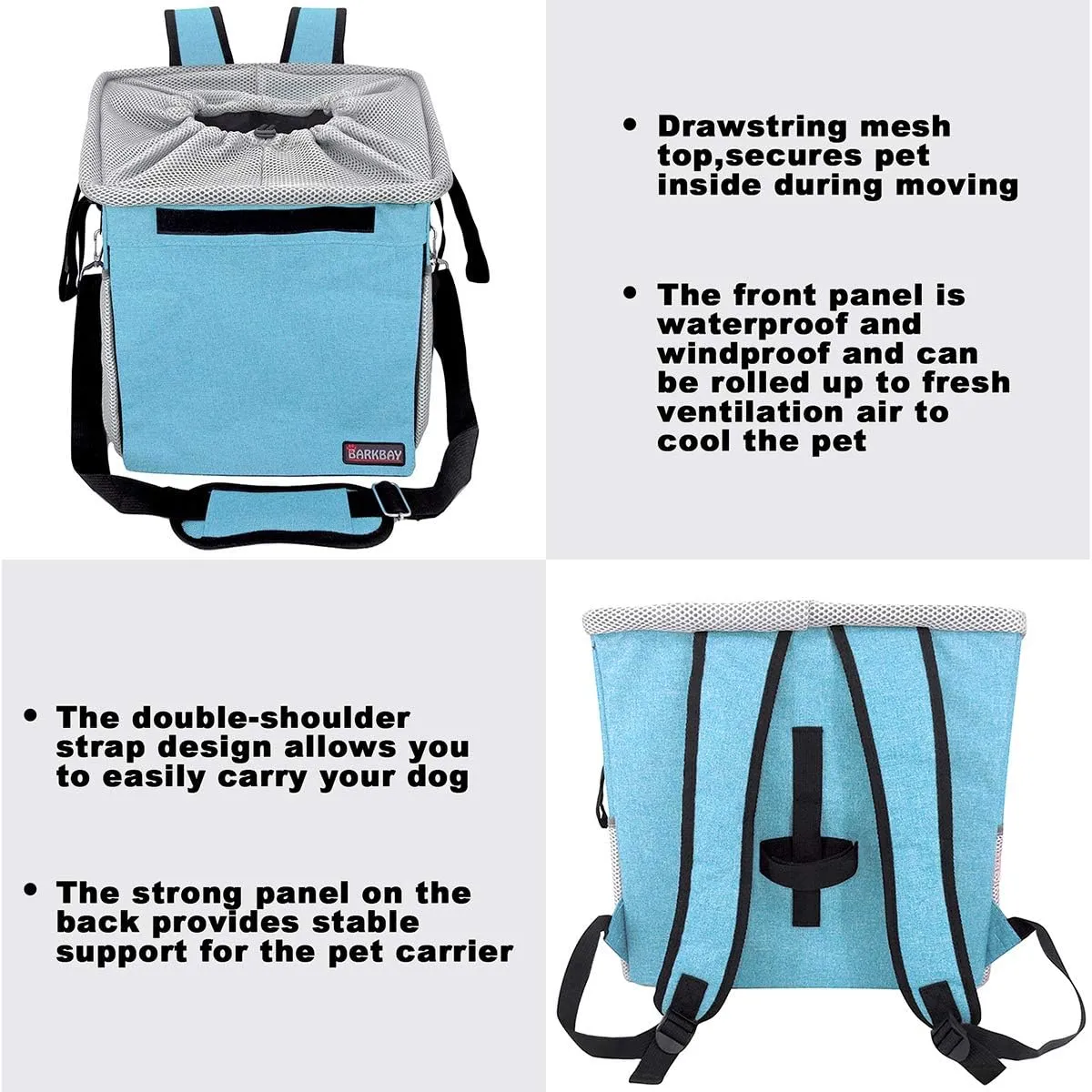 Pet Carrier Bicycle Basket Bag Pet Carrier/Booster Backpack for Dogs and Cats with Big Side Pockets,Comfy & Padded Shoulder Strap,Travel with Your Pet Safety（Blue）