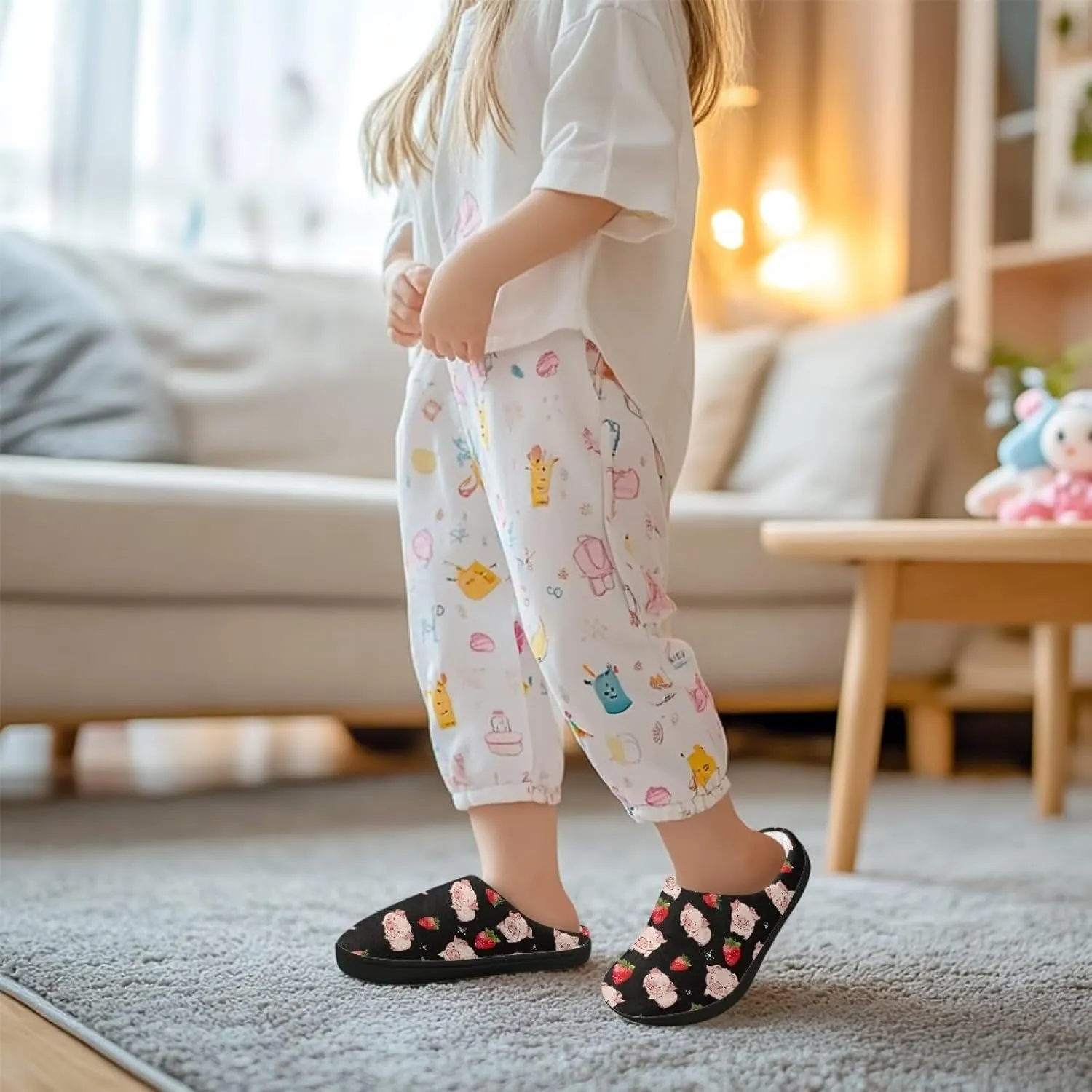 Plush Slippers for Kids Anti-slip House Slippers Warm Bedroom Slippers Cozy House Shoes